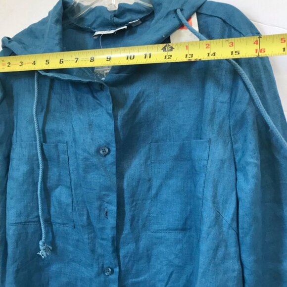 Alice Blue NEW Linen Shirt Hoodie Shirt Jacket Pockets Slits Button Minimalist L - Picture 11 of 15